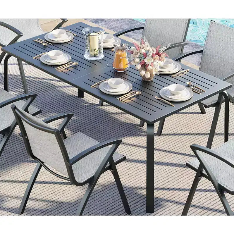 CuisinSmart 71 Table de salle à manger d'extérieur moderne avec trou pour parasol, conception résistante aux intempéries et à la rouille pour restaurants, jardins, bords de piscine