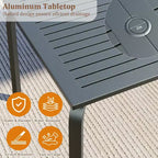 CuisinSmart 71 Table de salle à manger d'extérieur moderne avec trou pour parasol, conception résistante aux intempéries et à la rouille pour restaurants, jardins, bords de piscine
