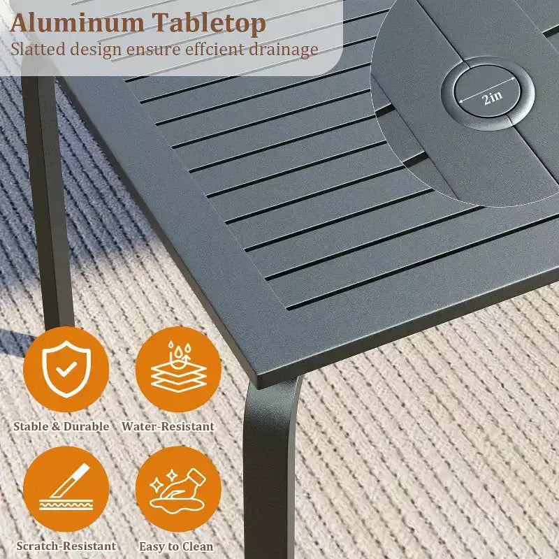 CuisinSmart 71 Table de salle à manger d'extérieur moderne avec trou pour parasol, conception résistante aux intempéries et à la rouille pour restaurants, jardins, bords de piscine