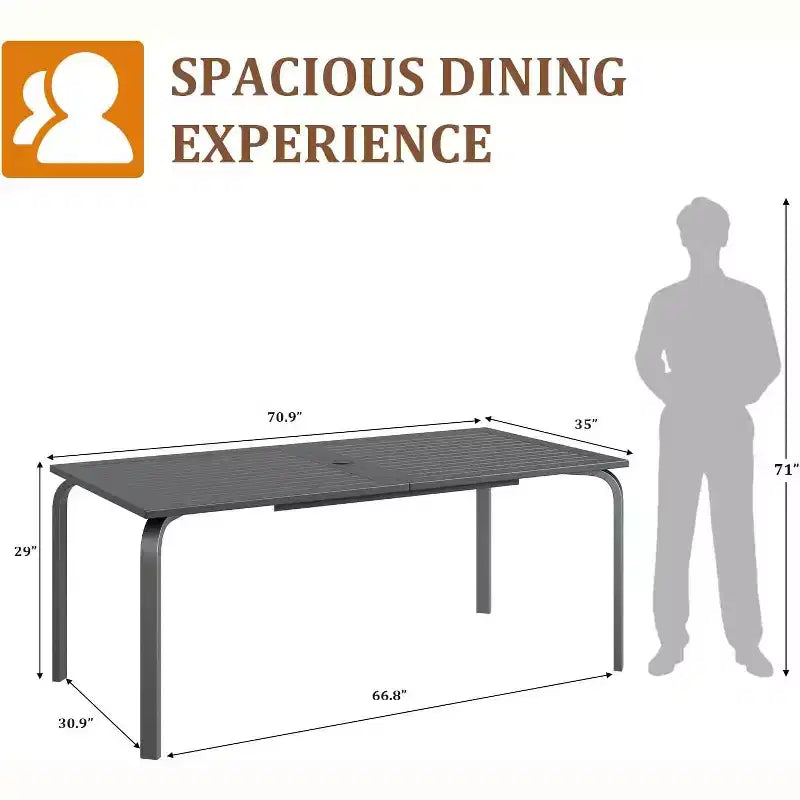 CuisinSmart 71 Table de salle à manger d'extérieur moderne avec trou pour parasol, conception résistante aux intempéries et à la rouille pour restaurants, jardins, bords de piscine