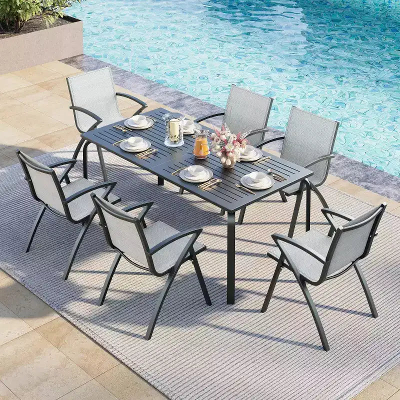 CuisinSmart 71 Table de salle à manger d'extérieur moderne avec trou pour parasol, conception résistante aux intempéries et à la rouille pour restaurants, jardins, bords de piscine