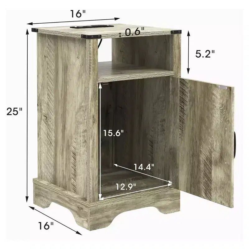 Table de chevet RoyalCraft Farmhouse avec station de recharge, ensemble de tables d'appoint rustiques avec étagère et rangement pour chambre ou bureau, lot de 2, gris clair