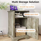 Table de chevet RoyalCraft Farmhouse avec station de recharge, ensemble de tables d'appoint rustiques avec étagère et rangement pour chambre ou bureau, lot de 2, gris clair