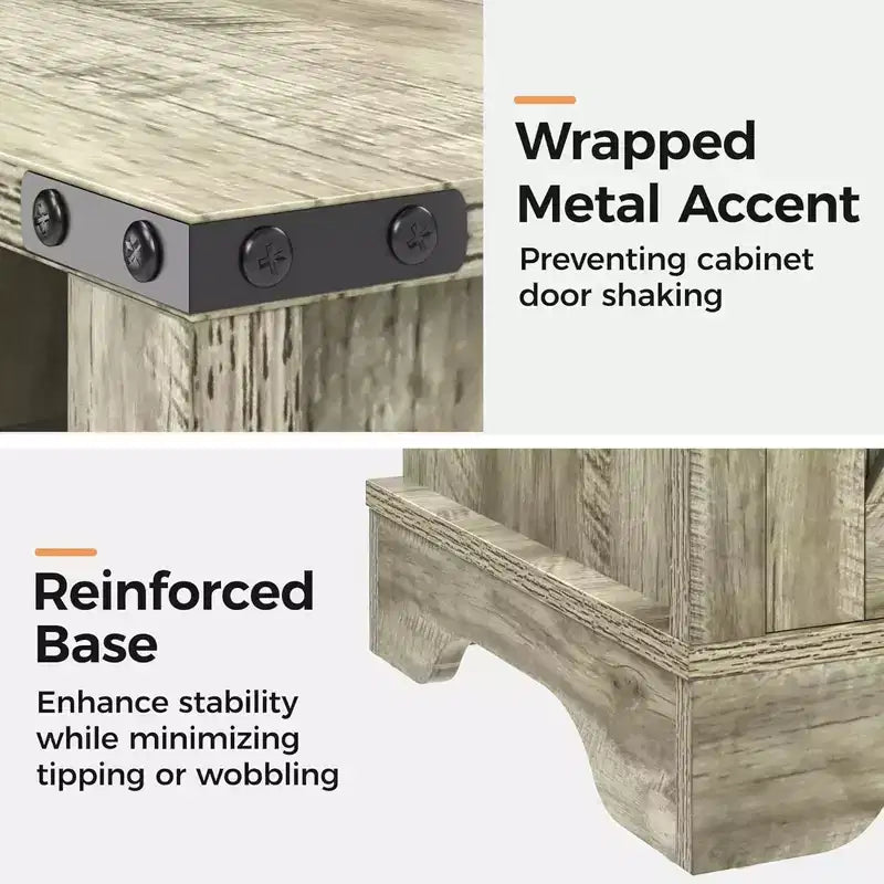Table de chevet RoyalCraft Farmhouse avec station de recharge, ensemble de tables d'appoint rustiques avec étagère et rangement pour chambre ou bureau, lot de 2, gris clair