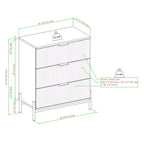 Commode 3 tiroirs en bois massif Okak, design Mid-Century, finition peinte, grand espace de rangement avec glissières en bois, idéale pour les intérieurs modernes