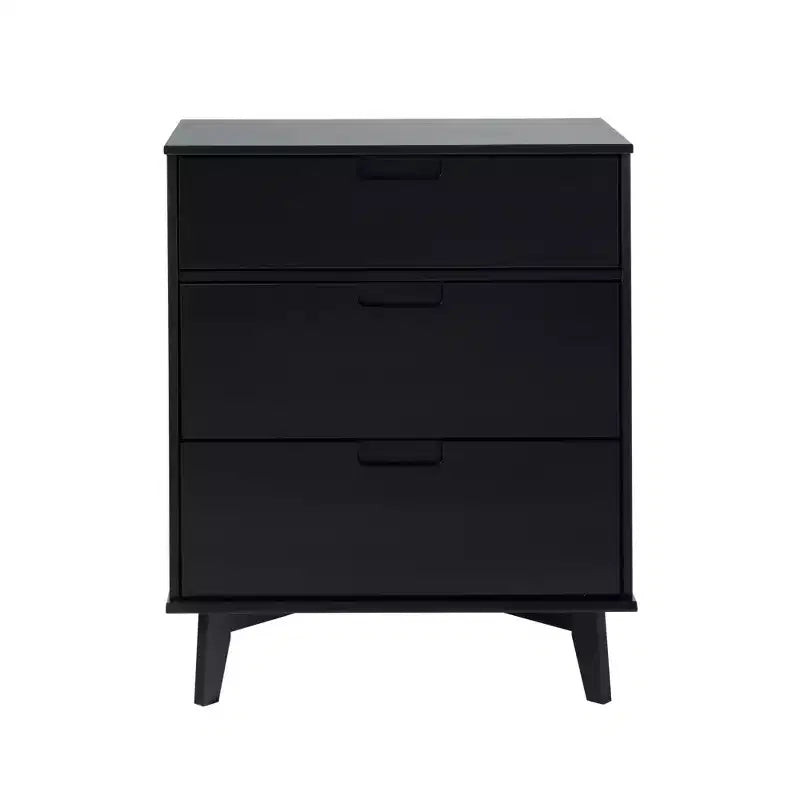 Commode 3 tiroirs en bois massif Okak, design Mid-Century, finition peinte, grand espace de rangement avec glissières en bois, idéale pour les intérieurs modernes