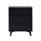 Commode 3 tiroirs en bois massif Okak, design Mid-Century, finition peinte, grand espace de rangement avec glissières en bois, idéale pour les intérieurs modernes
