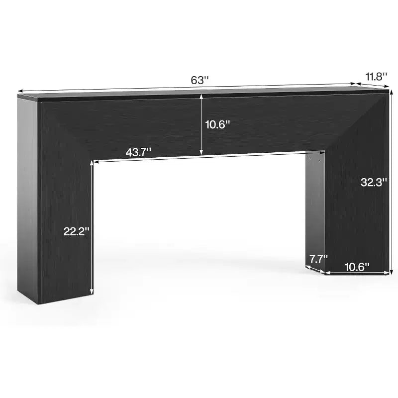 Console Lantine pour entrée, table de canapé en bois noir de 160 cm de long pour salon, table de couloir moderne pour hall d'entrée, montage facile