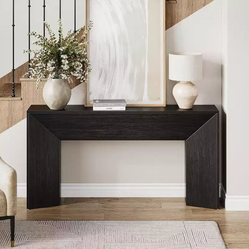 Console Lantine pour entrée, table de canapé en bois noir de 160 cm de long pour salon, table de couloir moderne pour hall d'entrée, montage facile