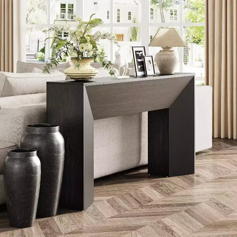 Console Lantine pour entrée, table de canapé en bois noir de 160 cm de long pour salon, table de couloir moderne pour hall d'entrée, montage facile