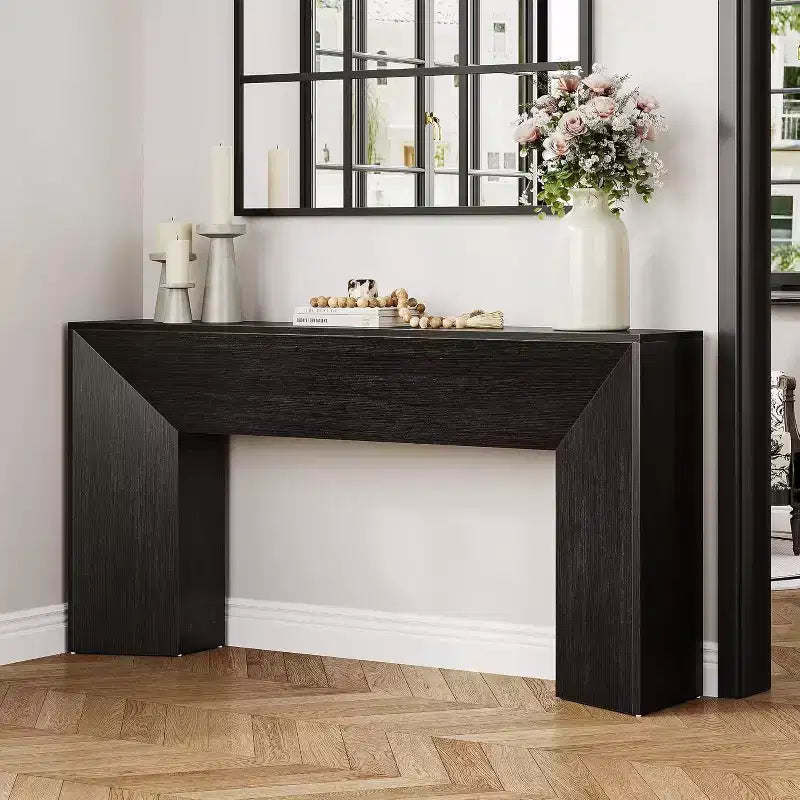 Console Lantine pour entrée, table de canapé en bois noir de 160 cm de long pour salon, table de couloir moderne pour hall d'entrée, montage facile