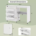 Table à coudre pliable Costway avec roulettes verrouillables, support avec 3 bacs de rangement et prises de courant Blanc/Naturel/Marron/Blanc+Naturel