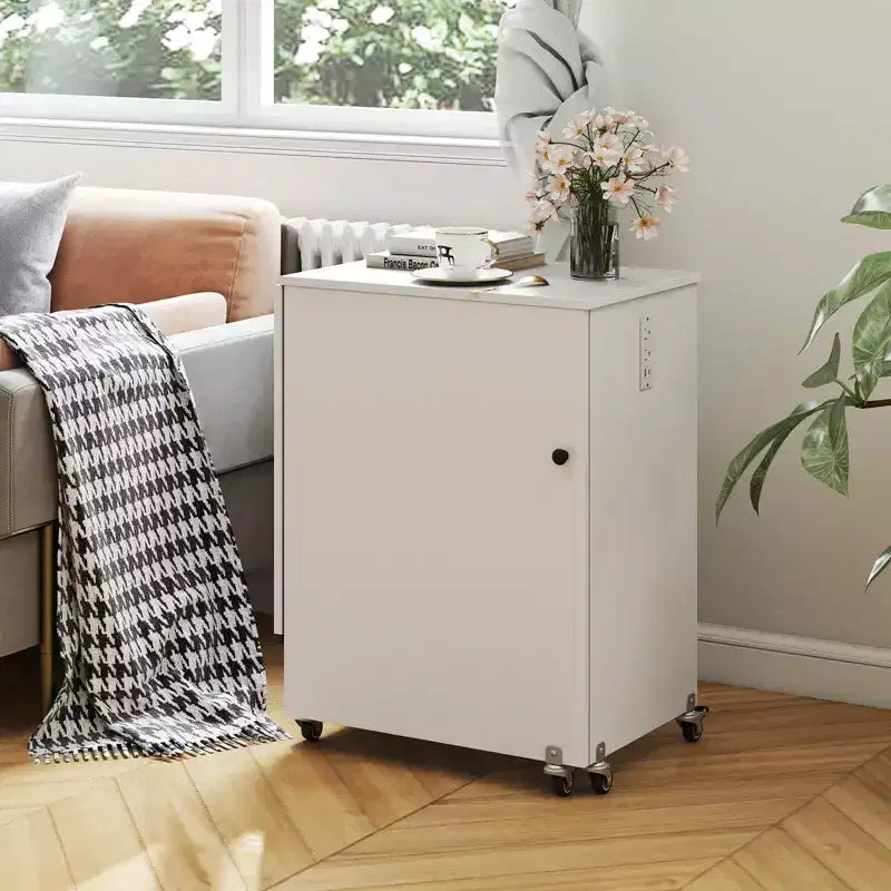 Table à coudre pliable Costway avec roulettes verrouillables, support avec 3 bacs de rangement et prises de courant Blanc/Naturel/Marron/Blanc+Naturel