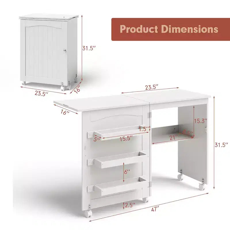 Table à coudre pliable Costway avec roulettes verrouillables, support avec 3 bacs de rangement et prises de courant Blanc/Naturel/Marron/Blanc+Naturel