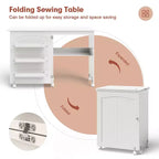 Table à coudre pliable Costway avec roulettes verrouillables, support avec 3 bacs de rangement et prises de courant Blanc/Naturel/Marron/Blanc+Naturel