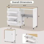 Table à coudre pliable Costway avec roulettes verrouillables, support avec 3 bacs de rangement et prises de courant Blanc/Naturel/Marron/Blanc+Naturel