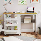Table à coudre pliable Costway avec roulettes verrouillables, support avec 3 bacs de rangement et prises de courant Blanc/Naturel/Marron/Blanc+Naturel