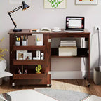 Table à coudre pliable Costway avec roulettes verrouillables, support avec 3 bacs de rangement et prises de courant Blanc/Naturel/Marron/Blanc+Naturel