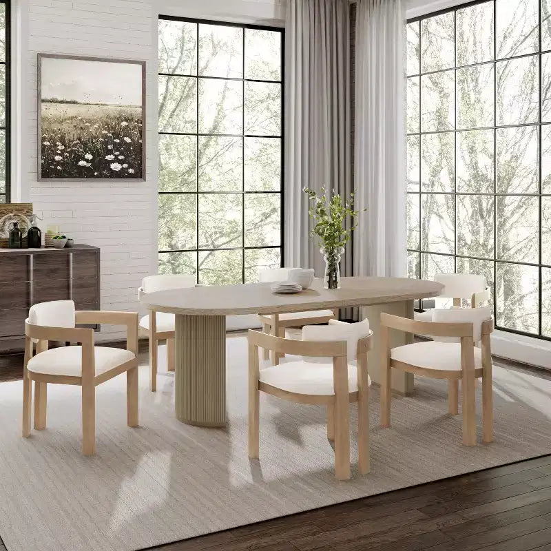 Christopher Knight Home Preyta Rustic 7 Piece Rubberwood Upholstered Dining Set with Double Pedestal Oval Table
