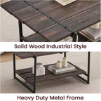 Table basse rectangulaire 41 avec 2 niveaux de rangement, plateau brun noyer et cadre en acier noir, robuste et peu encombrante pour salon, bureau, appartement