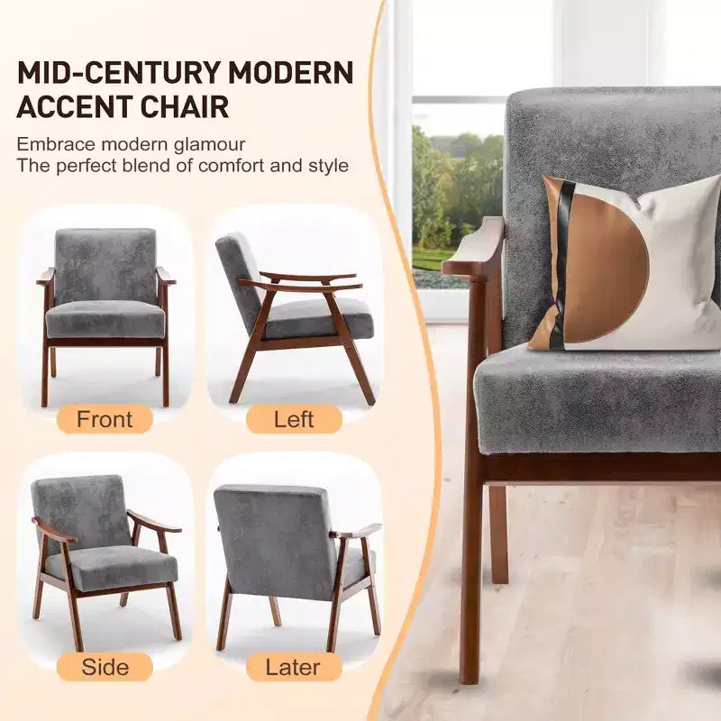 MAYEERTY Fauteuil d'appoint dossier haut de style scandinave avec structure en bois massif et dossier épais pour salon
