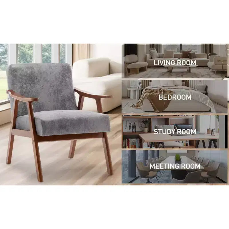MAYEERTY Fauteuil d'appoint dossier haut de style scandinave avec structure en bois massif et dossier épais pour salon
