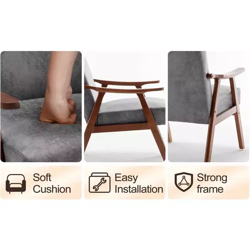 MAYEERTY Fauteuil d'appoint dossier haut de style scandinave avec structure en bois massif et dossier épais pour salon