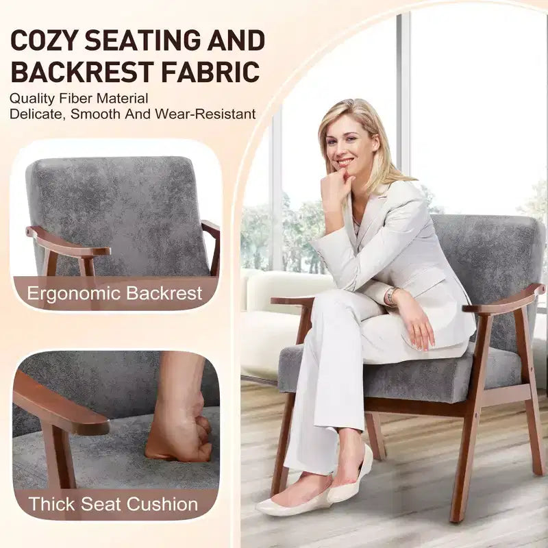 MAYEERTY Fauteuil d'appoint dossier haut de style scandinave avec structure en bois massif et dossier épais pour salon