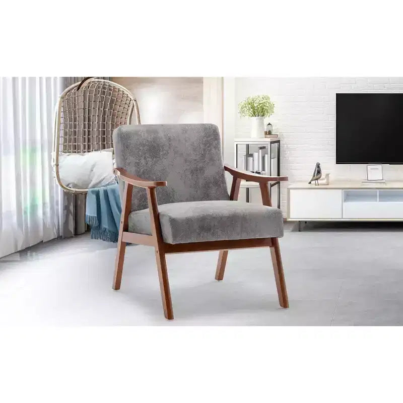 MAYEERTY Fauteuil d'appoint dossier haut de style scandinave avec structure en bois massif et dossier épais pour salon