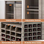 Acekool Meuble Bar, Buffet 47" avec Portes Coulissantes, Armoire de Rangement de Style Ferme avec Étagère Réglable pour Salle à Manger, Ivoire Clair
