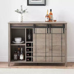 Acekool Meuble Bar, Buffet 47" avec Portes Coulissantes, Armoire de Rangement de Style Ferme avec Étagère Réglable pour Salle à Manger, Ivoire Clair