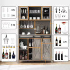 Acekool Meuble Bar à Vin 70" avec Étagère Supérieure, Portes Coulissantes Type Grange, Étagères Réglables, Supports à Verres, Couleur Bois Brûlé