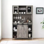 Acekool Meuble Bar à Vin 70" avec Étagère Supérieure, Portes Coulissantes Type Grange, Étagères Réglables, Supports à Verres, Couleur Bois Brûlé