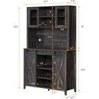 Acekool Meuble Bar à Vin 70" avec Étagère Supérieure, Portes Coulissantes Type Grange, Étagères Réglables, Supports à Verres, Couleur Bois Brûlé