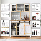Acekool Meuble Bar à Vin 70" avec Étagère Supérieure, Portes Coulissantes Type Grange, Étagères Réglables, Supports à Verres, Couleur Bois Brûlé