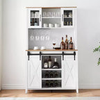 Acekool Meuble Bar à Vin 70" avec Étagère Supérieure, Portes Coulissantes Type Grange, Étagères Réglables, Supports à Verres, Couleur Bois Brûlé
