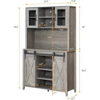 Acekool Meuble Bar à Vin 70" avec Étagère Supérieure, Portes Coulissantes Type Grange, Étagères Réglables, Supports à Verres, Couleur Bois Brûlé