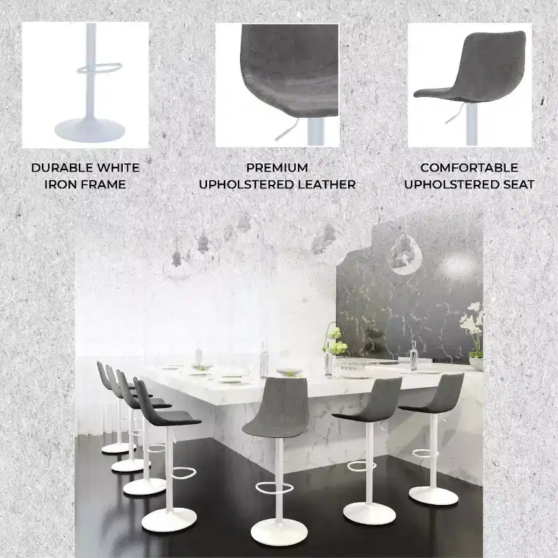 Tabourets de bar LeisureMod Tilbury avec base en fer blanc, tabourets de comptoir réglables en hauteur avec siège en cuir, fonction pivotante et repose-pieds, lot de 2