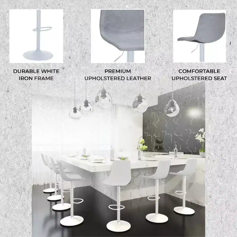 Tabourets de bar LeisureMod Tilbury avec base en fer blanc, tabourets de comptoir réglables en hauteur avec siège en cuir, fonction pivotante et repose-pieds, lot de 2