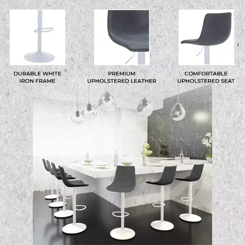 Tabourets de bar LeisureMod Tilbury avec base en fer blanc, tabourets de comptoir réglables en hauteur avec siège en cuir, fonction pivotante et repose-pieds, lot de 2