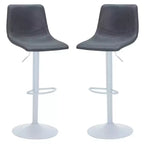 LeisureMod Tilbury Bar Stools with White Iron Base  Adjustable Height Counter Stools with Leather Seat, Swivel Function & Footrest Set of 2