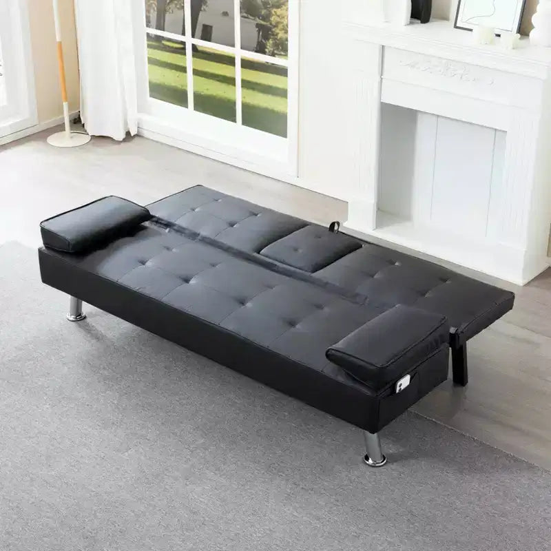 Canapé-lit convertible futon MAYEERTY 69.49 avec porte-gobelets et pochette latérale, dossier réglable sur 5 positions