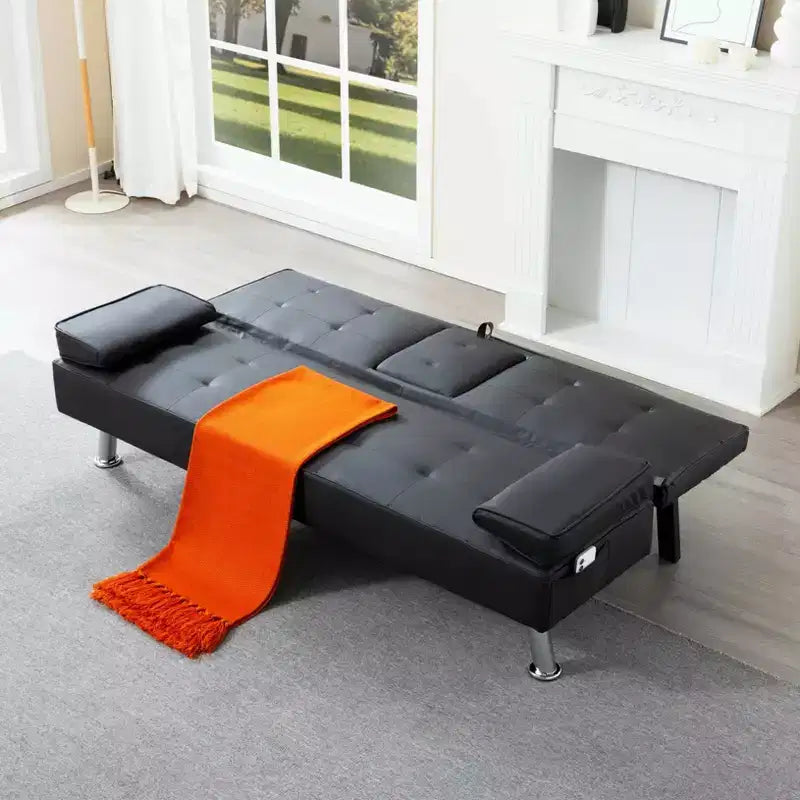 Canapé-lit convertible futon MAYEERTY 69.49 avec porte-gobelets et pochette latérale, dossier réglable sur 5 positions