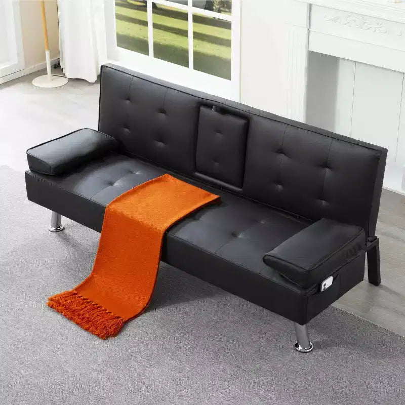 Canapé-lit convertible futon MAYEERTY 69.49 avec porte-gobelets et pochette latérale, dossier réglable sur 5 positions