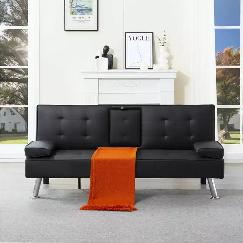 Canapé-lit convertible futon MAYEERTY 69.49 avec porte-gobelets et pochette latérale, dossier réglable sur 5 positions