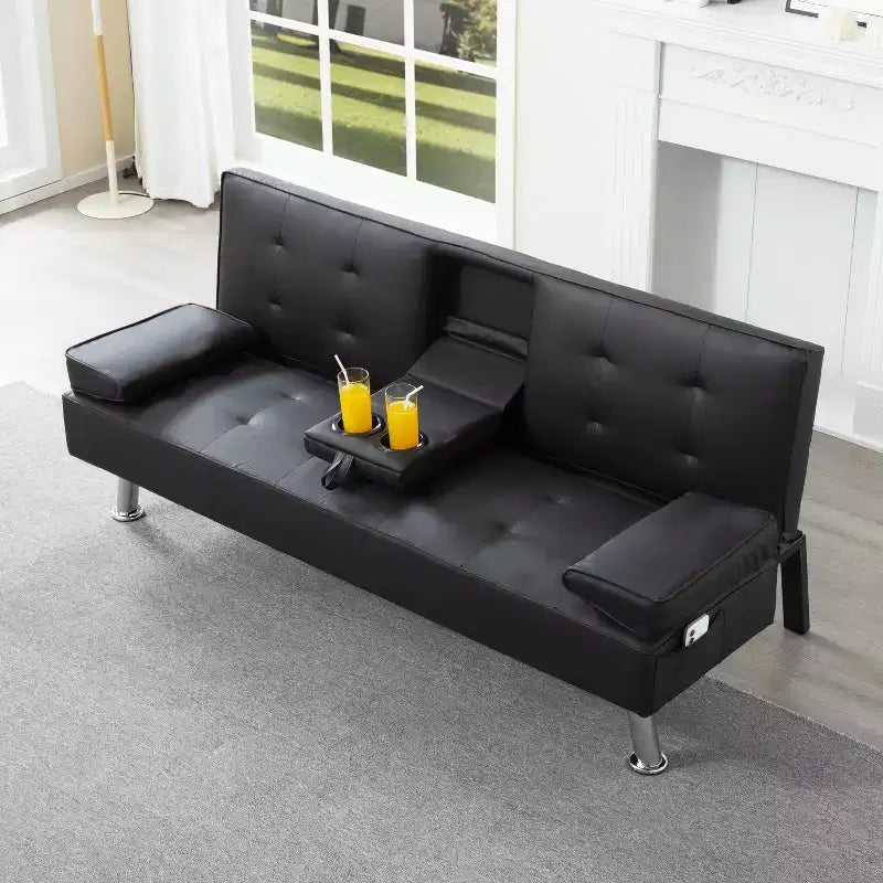 Canapé-lit convertible futon MAYEERTY 69.49 avec porte-gobelets et pochette latérale, dossier réglable sur 5 positions