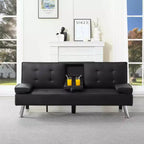 Canapé-lit convertible futon MAYEERTY 69.49 avec porte-gobelets et pochette latérale, dossier réglable sur 5 positions