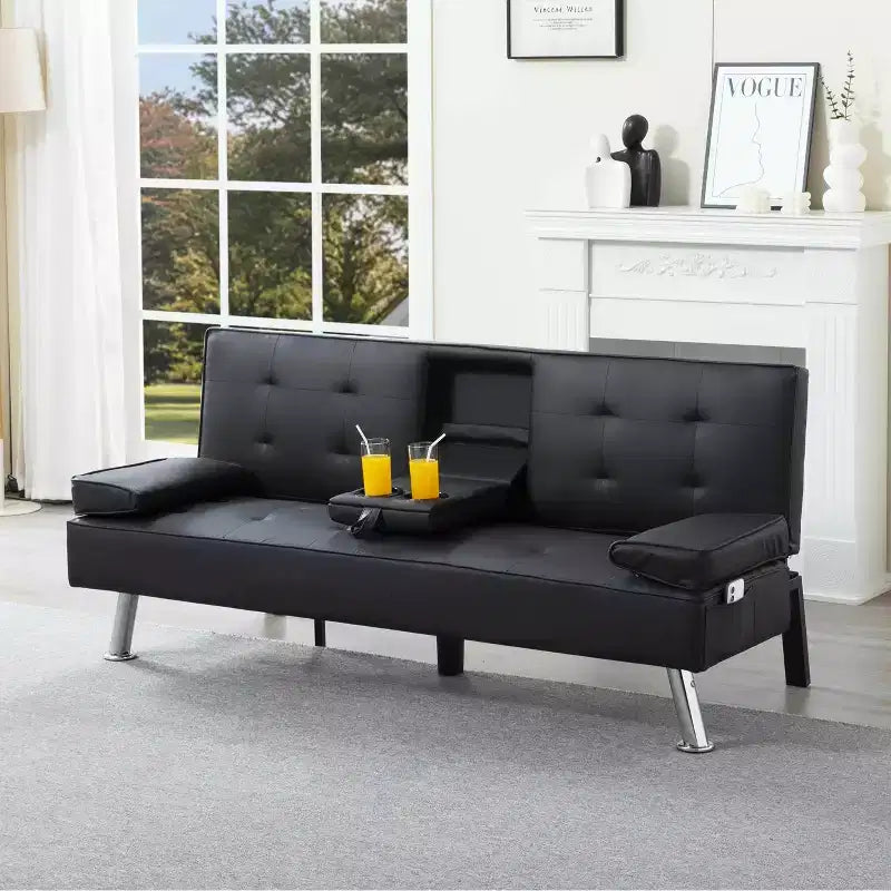Canapé-lit convertible futon MAYEERTY 69.49 avec porte-gobelets et pochette latérale, dossier réglable sur 5 positions