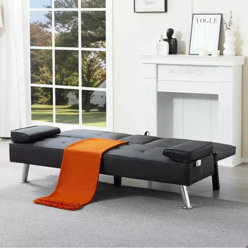Canapé-lit convertible futon MAYEERTY 69.49 avec porte-gobelets et pochette latérale, dossier réglable sur 5 positions