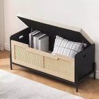 Acekool Banc de Rangement en Rotin avec Charnières de Sécurité, Banc à Chaussures Rembourré pour Entrée et Coffre de Rangement, pour Couloir, Chambre, Salon, Naturel